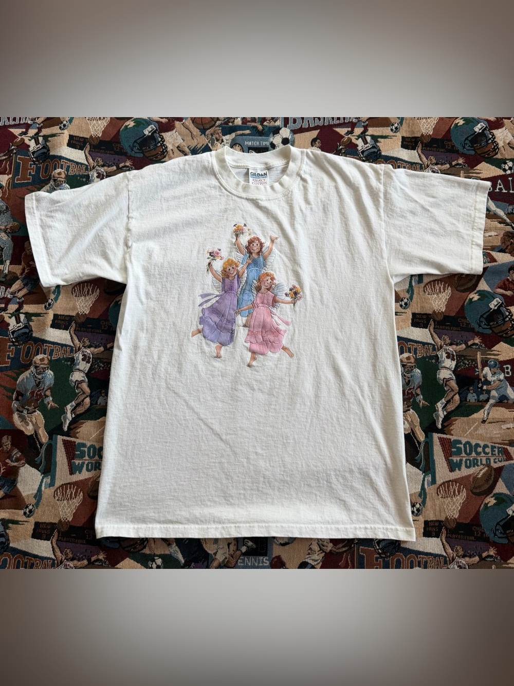 Vintage 90s Women’s Gildan Angels White Cotton Graphic T-Shirt